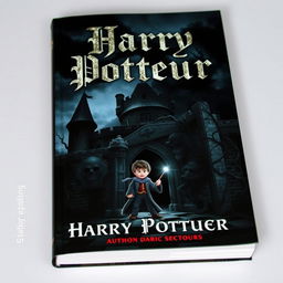 A chilling and realistic book cover for "Harry Potteur", depicting a dark, stormy night at an ancient, haunted castle