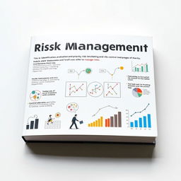 A book cover featuring illustrations depicting the concept of risk management, with visual elements such as charts and graphs