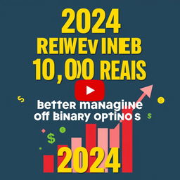 An eye-catching YouTube thumbnail for a video about reaching 10,000 reais through better management of binary options in 2024