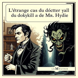 A sophisticated and engaging book cover for "L'étrange cas du docteur Jekyll et de Mr