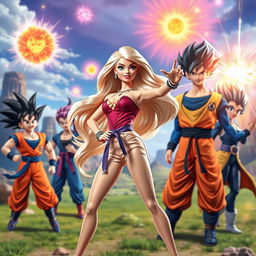 A vibrant and imaginative crossover featuring Barbie and Dragon Ball characters