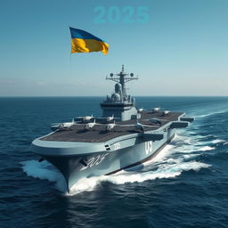 The year is 2025, and a futuristic Ukrainian aircraft carrier is sailing through the Black Sea