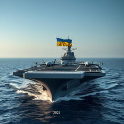 The year is 2025, and a futuristic Ukrainian aircraft carrier is sailing through the Black Sea