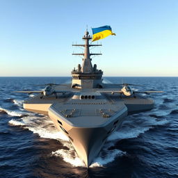 The year is 2025, and a futuristic Ukrainian aircraft carrier is sailing through the Black Sea