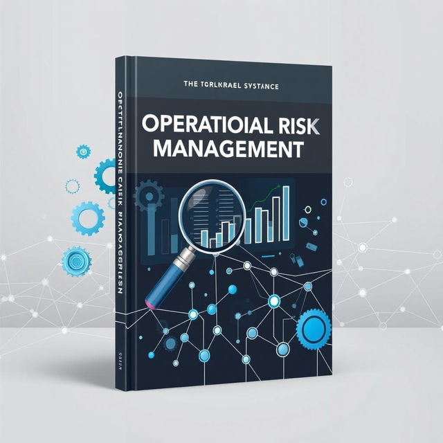 A book cover designed for Operational Risk Management, featuring elements that symbolize the systematic approach to identifying, assessing, and mitigating operational risks