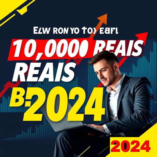 A creative YouTube thumbnail depicting the journey to earning 10,000 reais using the best operational strategies for binary options in 2024