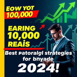 A creative YouTube thumbnail depicting the journey to earning 10,000 reais using the best operational strategies for binary options in 2024