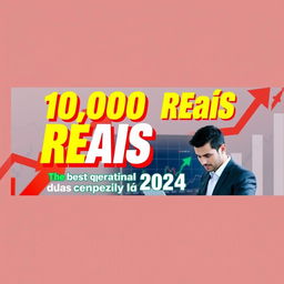 A creative YouTube thumbnail depicting the journey to earning 10,000 reais using the best operational strategies for binary options in 2024