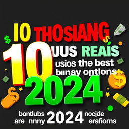 Creative and eye-catching YouTube thumbnail focused on "Reaching 10 thousand reais using the best binary options strategy 2024"