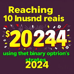 Creative and eye-catching YouTube thumbnail focused on "Reaching 10 thousand reais using the best binary options strategy 2024"