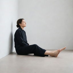 A person sitting comfortably on the ground, no chair needed, displaying a sense of simplicity and minimalism.