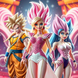 A fusion of Dragon Ball and Barbie, crafting a playful and dynamic scene