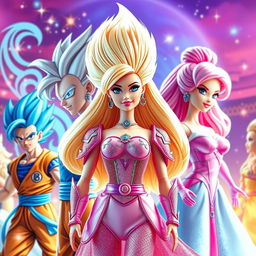 A fusion of Dragon Ball and Barbie, crafting a playful and dynamic scene