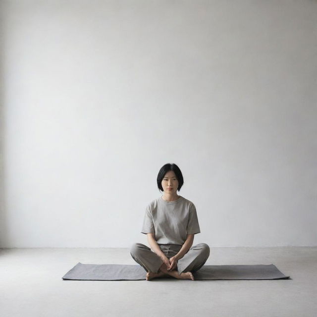 A person sitting comfortably on the ground, no chair needed, displaying a sense of simplicity and minimalism.