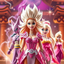 A fusion of Dragon Ball and Barbie, crafting a playful and dynamic scene