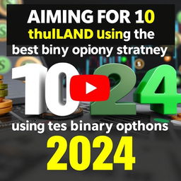 YouTube thumbnail with a theme of "Aiming for 10 thousand reais using the best binary options strategy 2024"