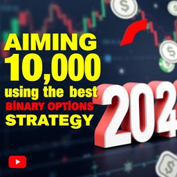 YouTube thumbnail with a theme of "Aiming for 10 thousand reais using the best binary options strategy 2024"