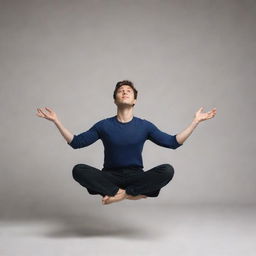 A person sitting cross-legged as if suspended magically in mid-air, sparking curiosity and wonder.