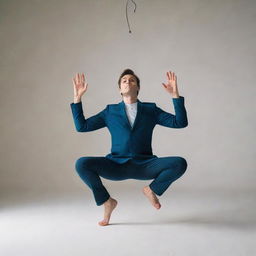 A person sitting cross-legged as if suspended magically in mid-air, sparking curiosity and wonder.