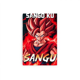 A dynamic and energetic book cover featuring Sango Ku in his Super Saiyan Red form