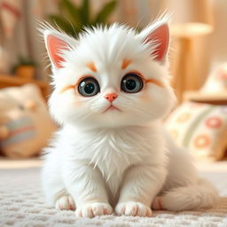 A cute, fluffy cat with soft white fur and a gentle expression