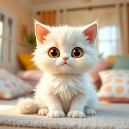 A cute, fluffy cat with soft white fur and a gentle expression