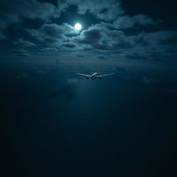 A Boeing 747 flying over the ocean at night, viewed from above