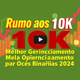 A vibrant YouTube thumbnail featuring a dynamic composition of bold text in yellow, red, white, and green, illustrating the theme "Rumo aos 10K"