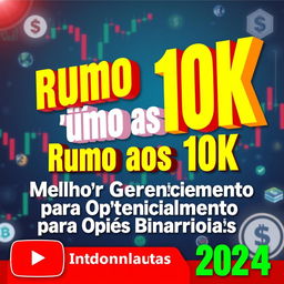 A vibrant YouTube thumbnail featuring a dynamic composition of bold text in yellow, red, white, and green, illustrating the theme "Rumo aos 10K"