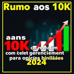 YouTube thumbnail with titles in Portuguese, featuring the theme "Rumo aos 10K com o melhor gerenciamento para opções binárias 2024"