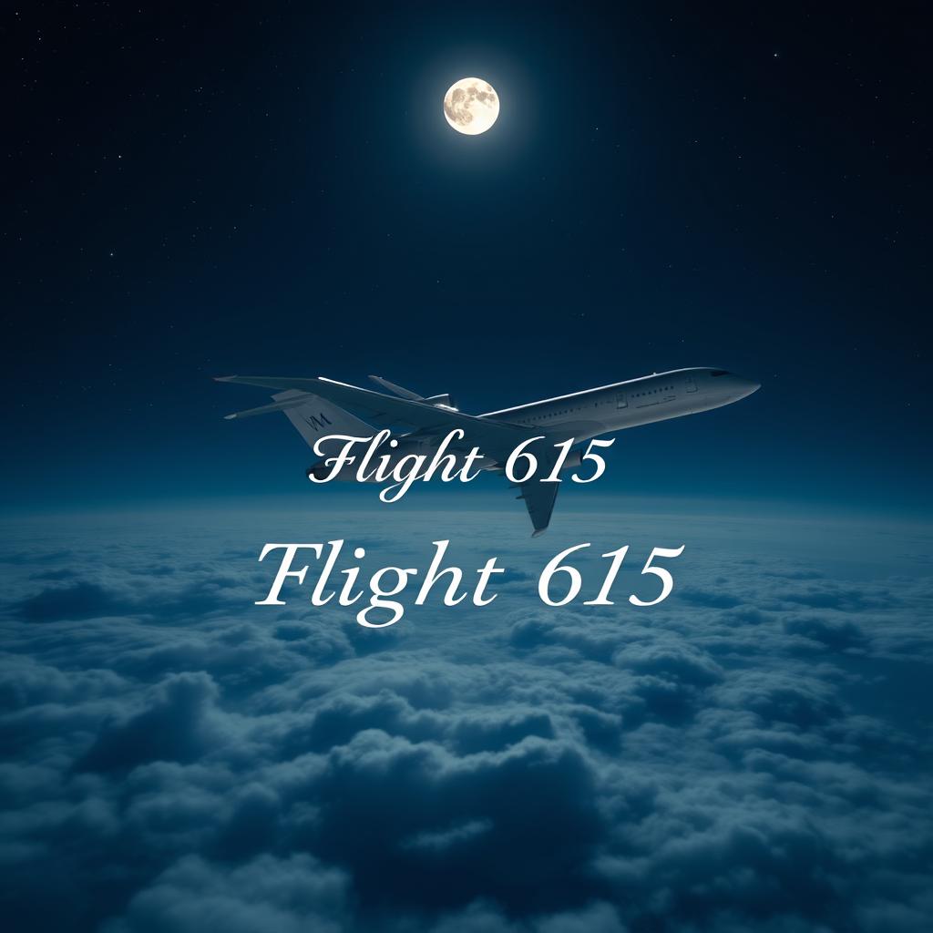 A modern commercial airplane flying serenely over a vast ocean at night