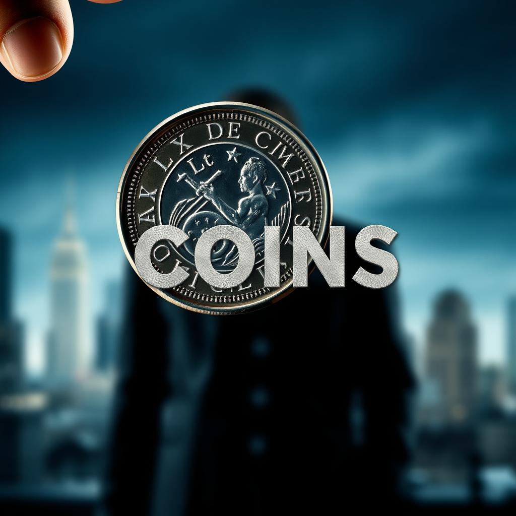 A dramatic movie poster featuring a detailed depiction of a coin being tossed in mid-air