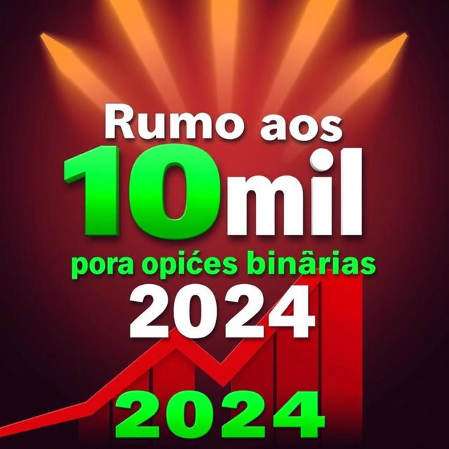 Miniatura impactante para YouTube com o título em destaque: "Rumo aos 10mil com melhor gerenciamento para opções binárias 2024", em português