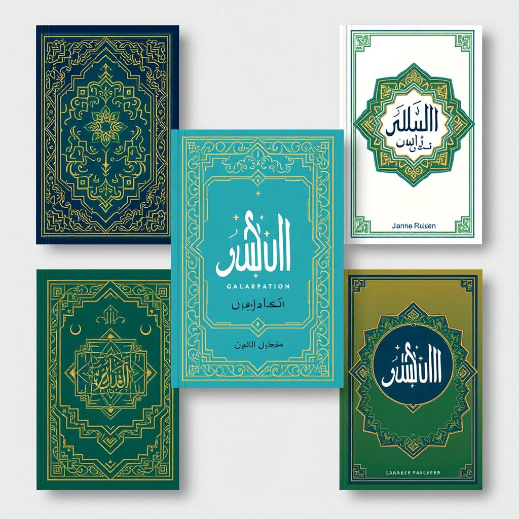 A collection of five distinct Islamic modern book cover designs, each showcasing a harmonious blend of traditional and contemporary elements