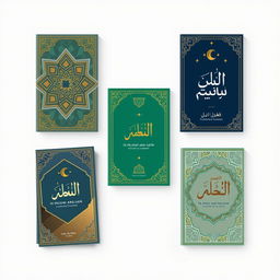 A collection of five distinct Islamic modern book cover designs, each showcasing a harmonious blend of traditional and contemporary elements