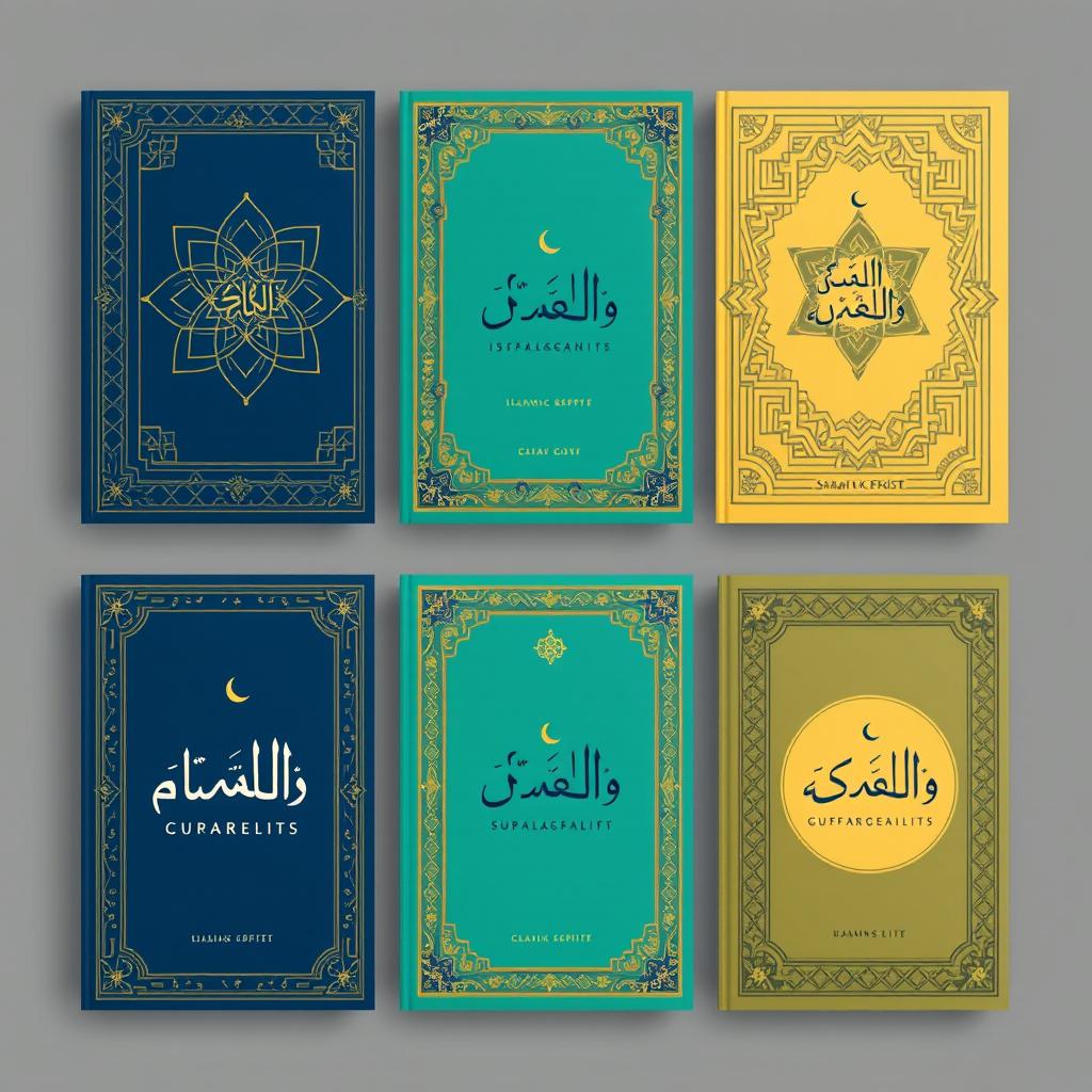 A collection of five distinct Islamic modern book cover designs, each showcasing a harmonious blend of traditional and contemporary elements