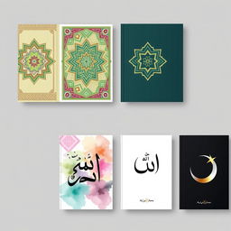 A series of five Islamic-themed modern book covers, each showcasing a unique blend of traditional and contemporary design