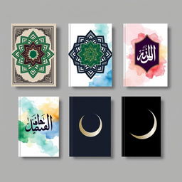 A series of five Islamic-themed modern book covers, each showcasing a unique blend of traditional and contemporary design