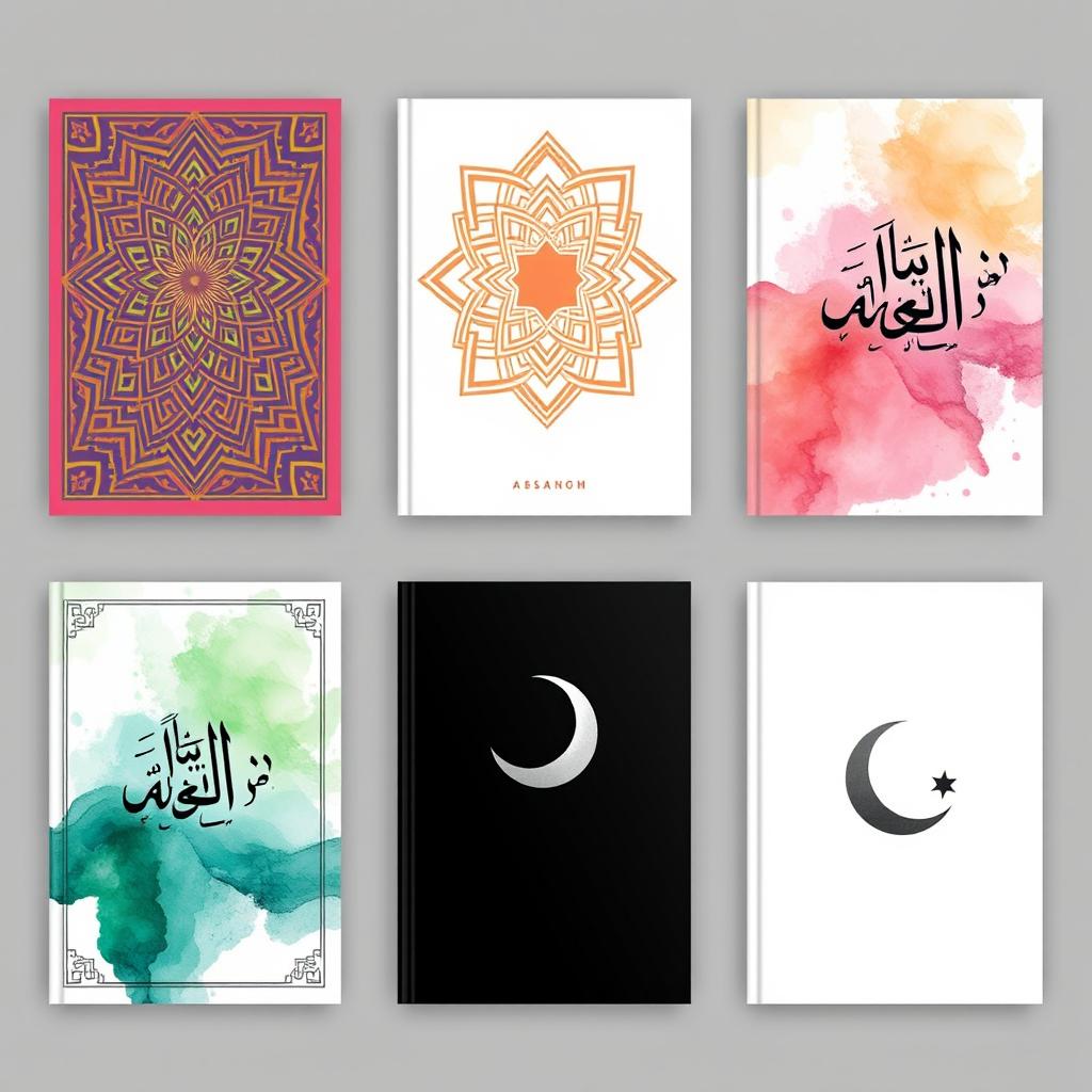 A series of five Islamic-themed modern book covers, each showcasing a unique blend of traditional and contemporary design