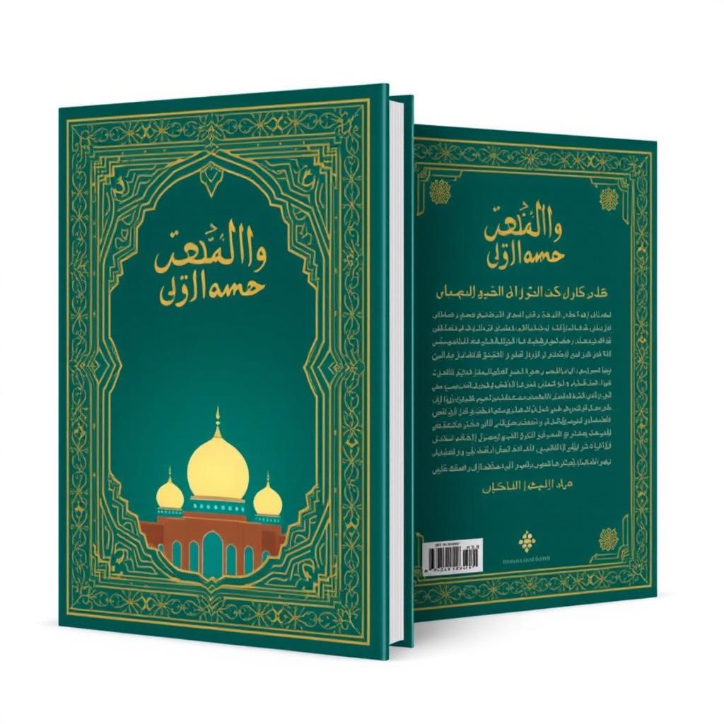 A front and back book cover design with an Islamic feel, showcasing intricate geometric patterns and arabesque designs