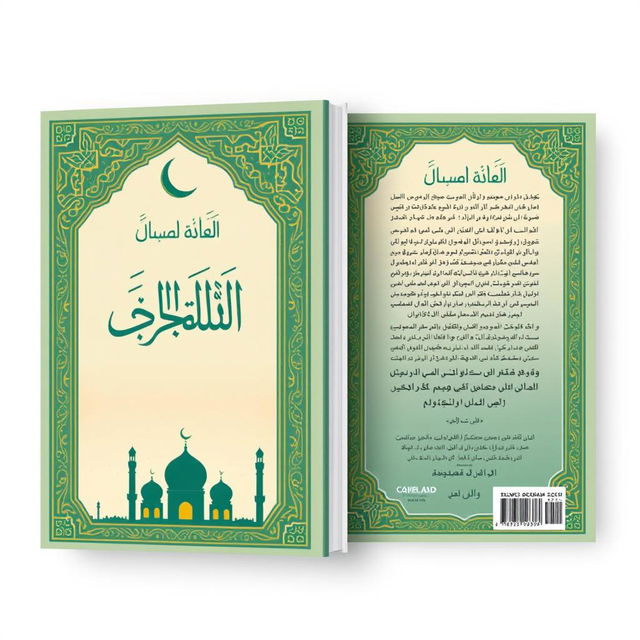 A front and back book cover design with an Islamic feel, showcasing intricate geometric patterns and arabesque designs