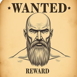 A police sketch featuring a muscular bald man with a thick beard