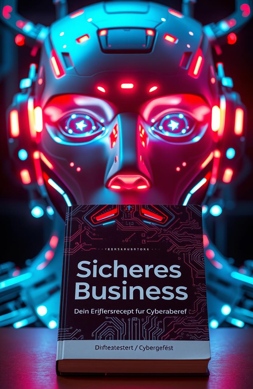 A futuristic AI face illuminated with luminous blue and fiery red lights, showcasing a blend of high-tech elements and professionalism