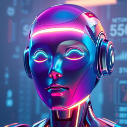 A striking image of an AI robot with its face glowing in bright, radiant hues