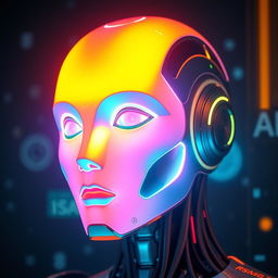 A striking image of an AI robot with its face glowing in bright, radiant hues