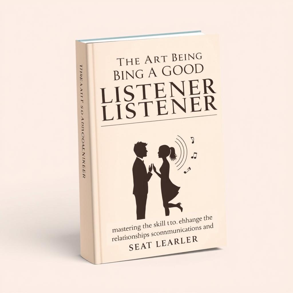 A sophisticated and elegant book cover design titled 'The Art of Being a Good Listener' by Great Learner