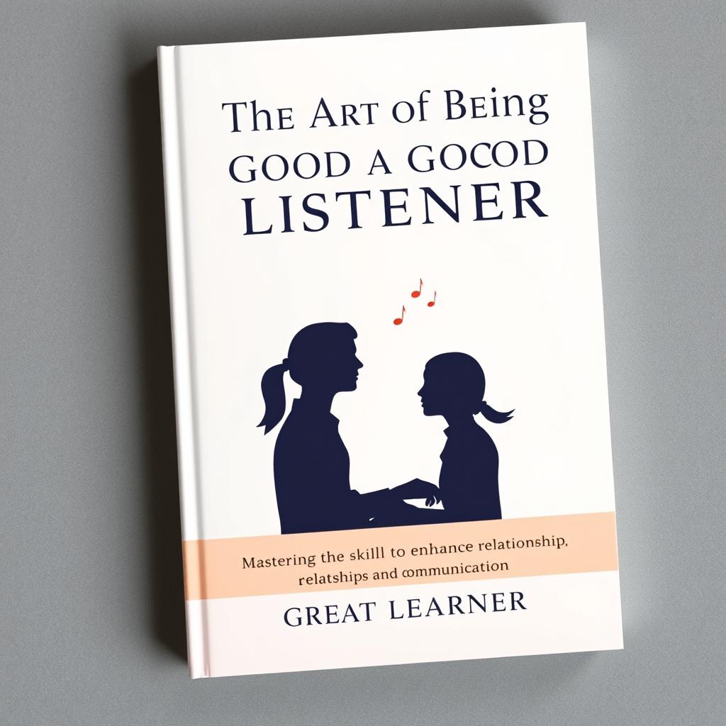 A sophisticated and elegant book cover design titled 'The Art of Being a Good Listener' by Great Learner