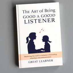 A sophisticated and elegant book cover design titled 'The Art of Being a Good Listener' by Great Learner