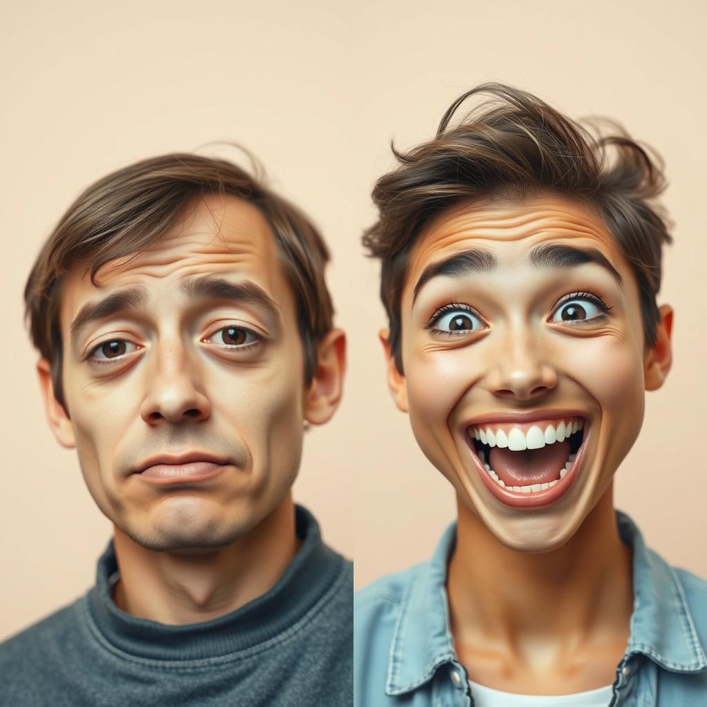 A split-screen image featuring two individuals, showcasing the contrast between fatigue and energy