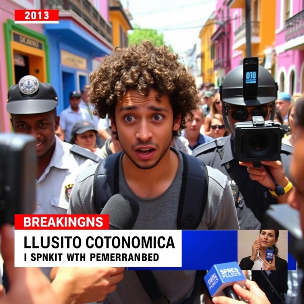 A breaking news scene capturing the excitement of Luisito Comunica's unexpected arrest in the Dominican Republic